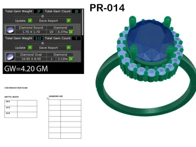 Light Weight Yellow Gold Diamond Ring  -PR-014 DIA 3D print model