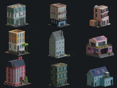 Cartoon Houses and Buildings  Pack Low-poly 3D model