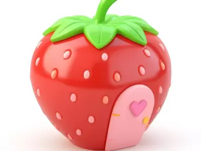 Aesthetic Strawberry House 3D Model Low-poly 3D model