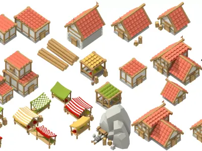 Full City low Poly Fantasy RTS 128 Model Game Ready Low-poly 3D model