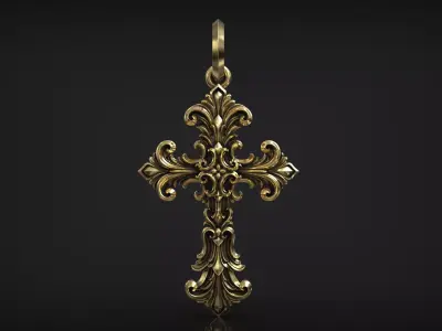 Gothic Ornamental Cross Medieval Royal Lily Pendant 3D print model
