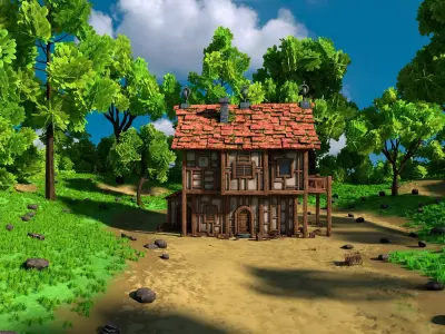 Medieval House 13 With Environment Low-poly 3D model