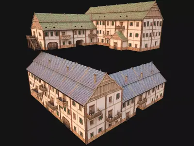 Medieval Large Town House 3 Floors Low-poly 3D model
