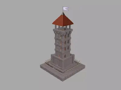 Stylized Medieval Watch Tower Low-poly 3D model