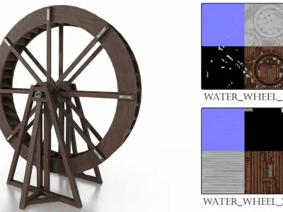 Medieval Water Wheel Low-poly 3D model