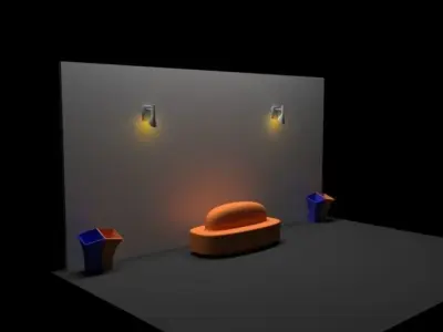 TRAIN STATION BENCH WITH LIGHTS AND TRASH CANS  Low-poly 3D model
