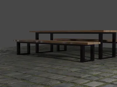 Table and two benches Low-poly  3D model