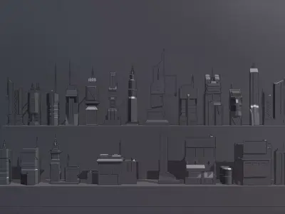 21 Low Poly Sci-Fi Buildings Low-poly 3D model