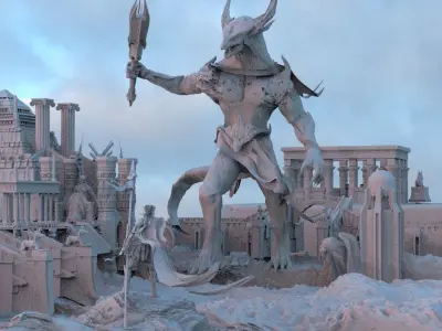 Ancient City Giant Lizard demon Attack 3D model