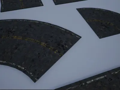 Modular Destroyed-Fine Lined American Roads 2K Low-poly 3D model