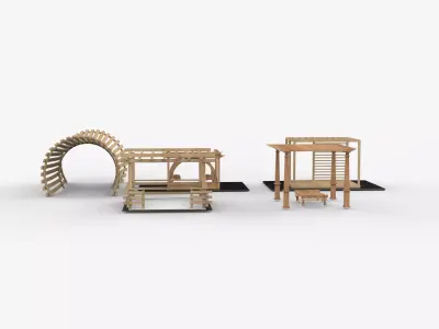 Wooden pergola set 2 3D model