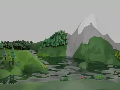 Pine forest low poly Low-poly 3D model