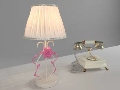 Bedroom furniture set dressing table classical phone and lamp 3D model