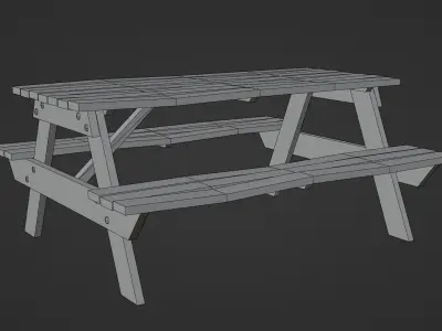 Low-Poly Realistic Wooden Picnic Table Low-poly 3D model