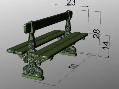 Parisian bench and fence 3D model