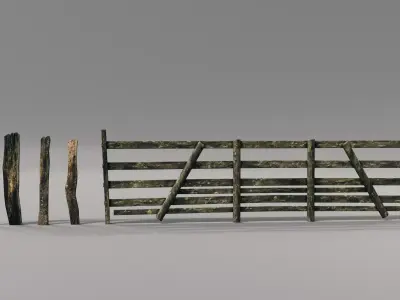 old wood gate and posts Free 3D model