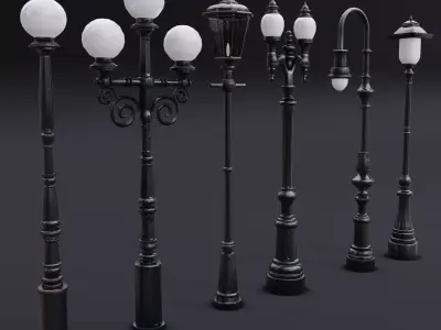 Street Lamp Set Low-poly 3D model