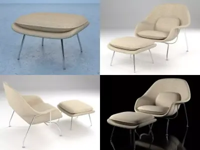 Womb chair and ottoman 3D model