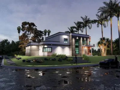 Residential Bunglow with surrounding 3D model 3D model
