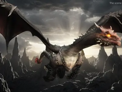  Fantasy Winged Dragon Rigged For Maya 