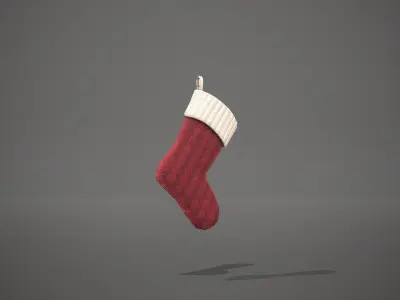 Red and White Cable Knit Christmas Stocking Low-poly 3D model
