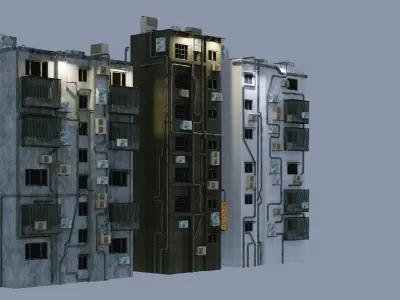 Dystopian  Hong Kong-styled building pack 3D model
