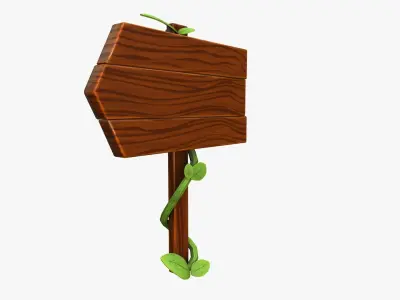 Cartoon Wooden Sign Low-poly 3D model