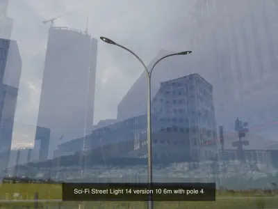 Sci-Fi Street Light 14 with pole 4 3D Model Pack
