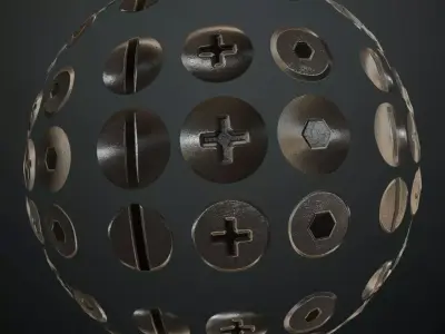 Black Metal Screw Head Assortment PBR Seamless Texture