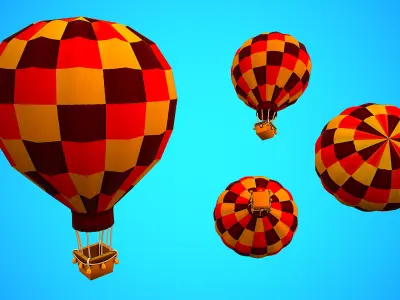 HOT AIR BALLOON CARTOON STYLIZED 07 Low-poly 3D model