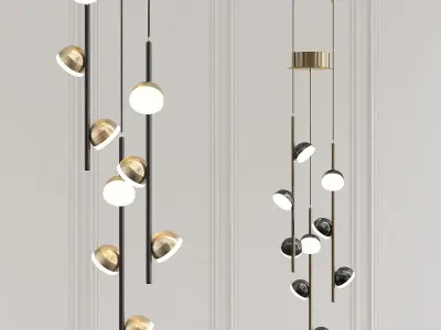 April pendant light with three lights hanging from ceiling 3D model