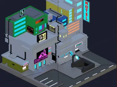3D Low poly Cyberpunk City Low-poly 3D model