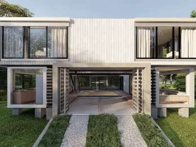 40 ft Five Container Two Story House 3D Model 3ds Max 3D model