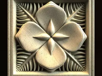 Carving flower in shape of square 3D model