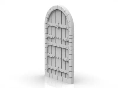 Medieval Wooden Door with Metal Hinges and Lock 3D print model