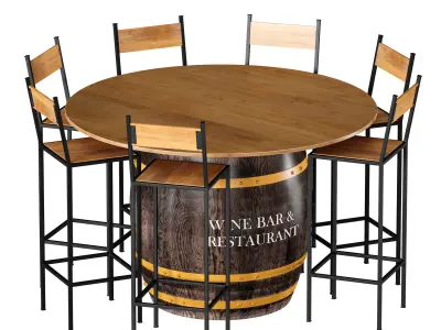 Barrel table with bar stools for bar restaurant cafe 3D model