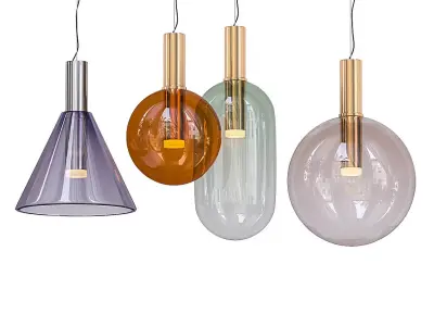 phenomena four colorful glass pendant lights hanging 3D model