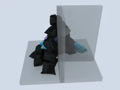 Big Garbage bags pile in street corner 3D model