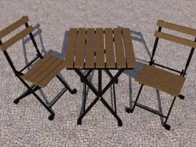 Outdoor Folding Table and 2 Chairs Set 55x54 cm 3D model