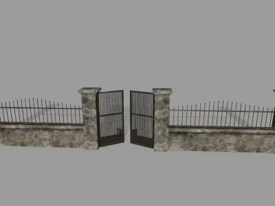 wall set metal fence Low-poly 3D model