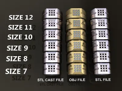 Signet Ring Square Cluster 9 Stone Mix Size 7-12 3D print model