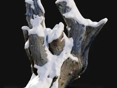 Tree stump in winter pack 01 3D model