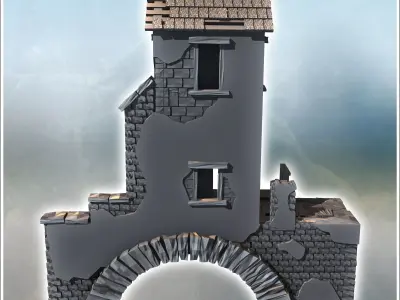 Stone bridge house damaged 12 - Modern WW2 WW1 World War Diaroma 3D print model