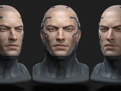 Sci-Fi Helmet with Realistic Head Low-poly 3D model