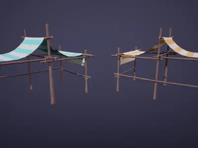 Stylized Medium Market Stall Low-poly 3D model