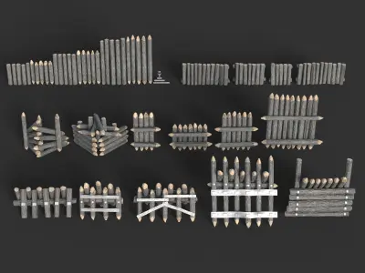51 Lowpoly Wooden Log Fences - 240303 Low-poly 3D model