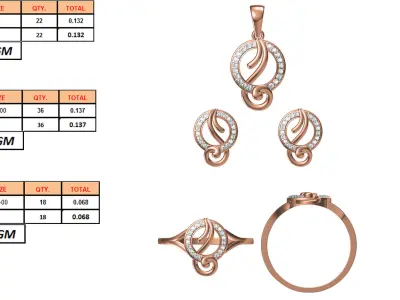 Light wt Ring Earrings Pendant set 3dm stl 1-render details 3D print model purchase