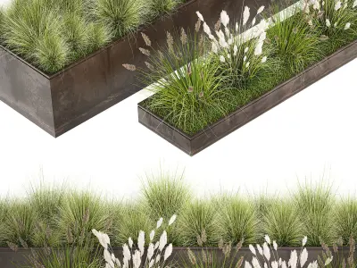 Grass and bushes in a rusty flowerbed 3D model