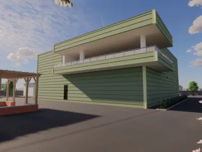 3 floors pool triplex house detail modeling Low-poly 3D model