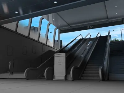 Animation of subway exit escalator 3D model